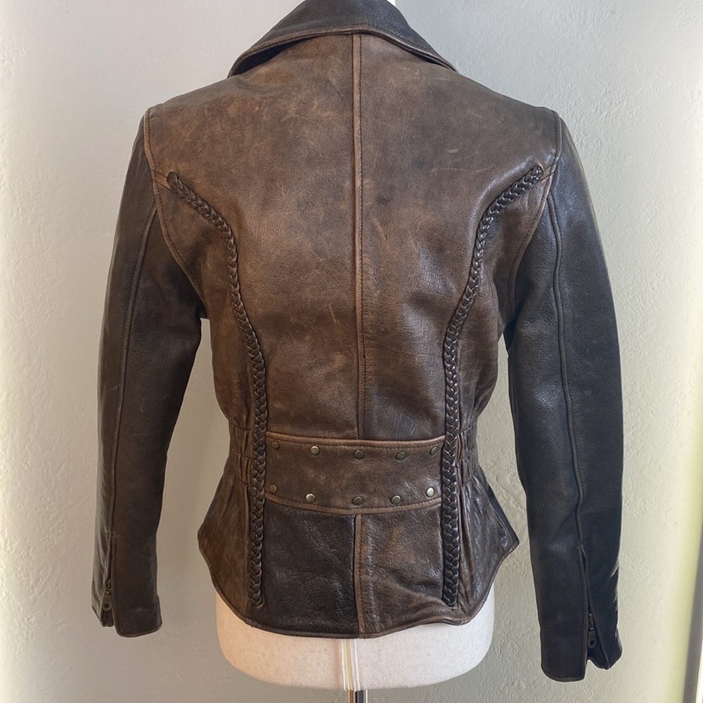 Vintage Chrome Gear Leather Motorcycle Jacket- Brown- Women Sz XS - Picture 5 of 13